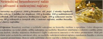 Netradiční bramborový salát s olivami a sušenými rajčaty