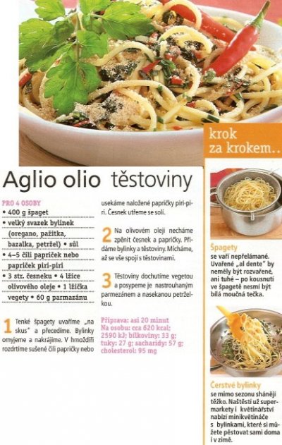 Aglio olio těstoviny